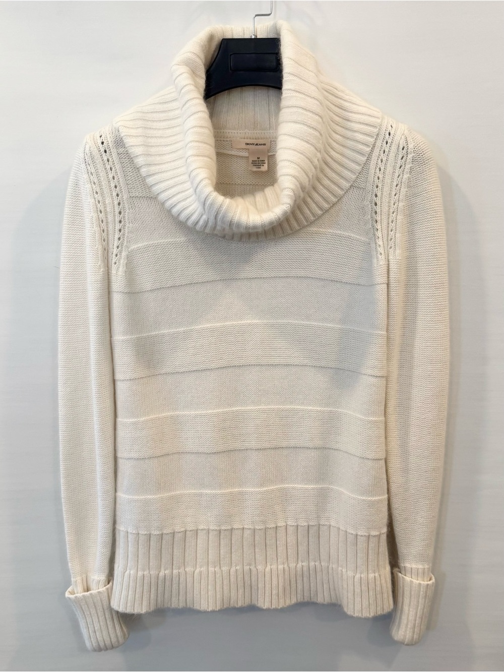 DKNY Oversized Cowl Neck Cozy Soft Fuzzy Cream Long Sleeve Sweater M